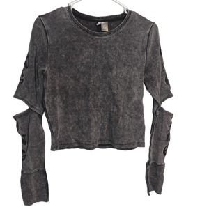 Divided H&M Dark Charcoal Grey Long Sleeve Cropped Open Shoulder Crop Top Size L